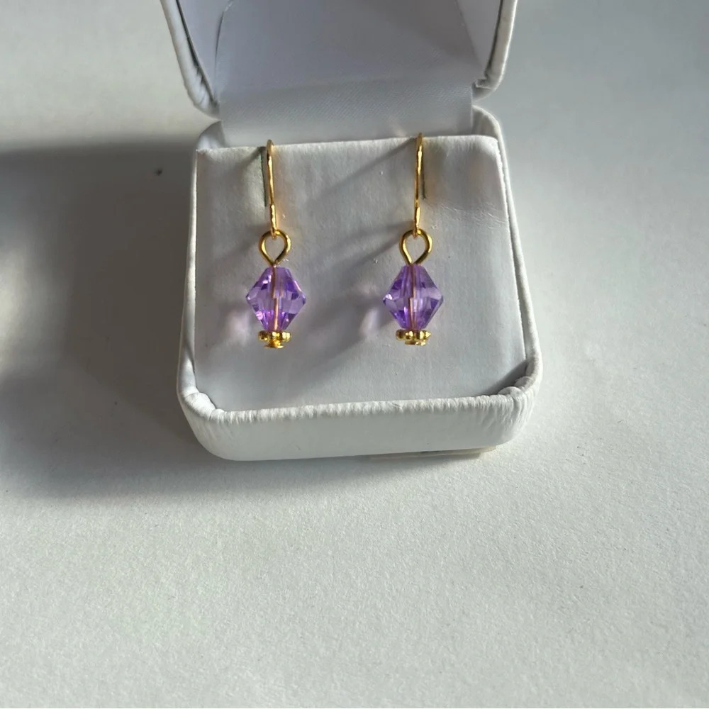 3/$20 Light Purple Crystal Ornate Gold Plated Dangling Drop Earrings